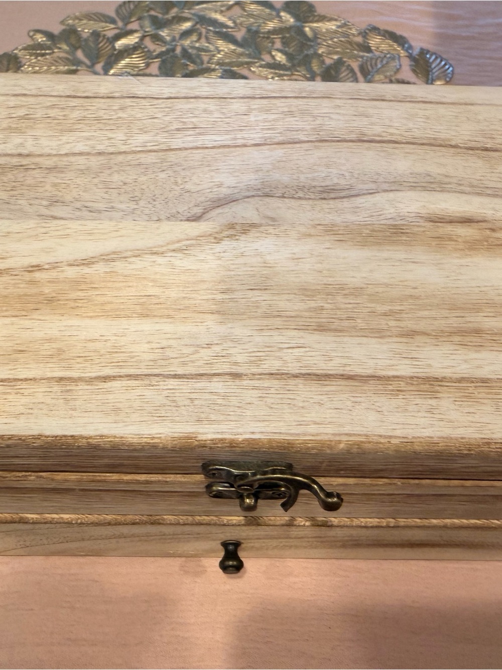 Light Natural Wood Jewelry Box with Antique Brass Hardware Jewelry Included